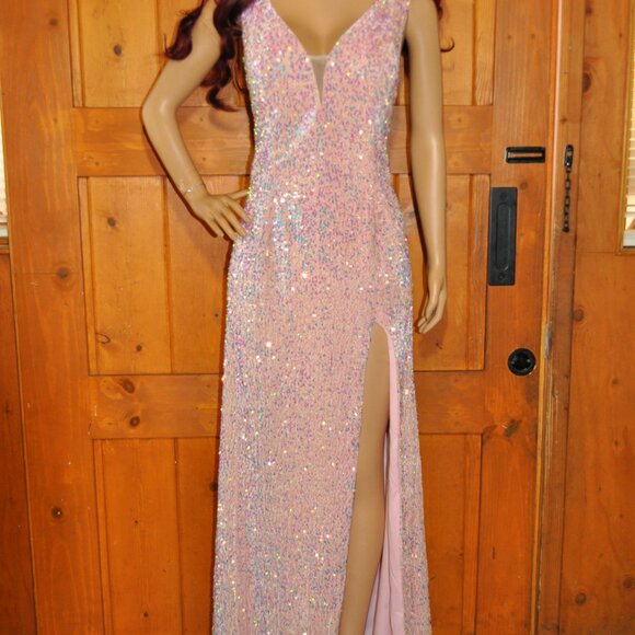 Women's Deep V-neck Sequin Embellished Slit Spaghetti Strap Dress - Picture 2 of 6